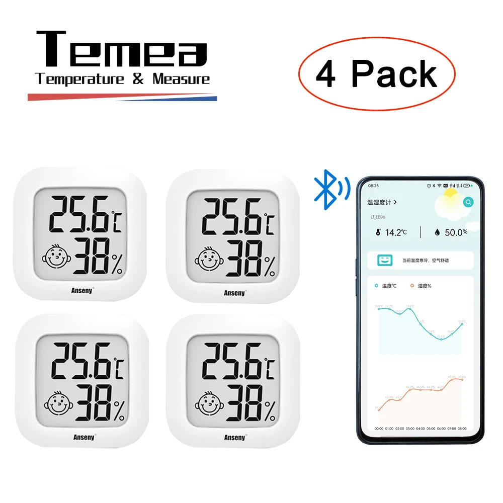 Temea 4pcs Smiley Mini Lcd Digital Thermometer