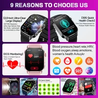 Montre connectée intelligente 2026 de pointe pour hommes avec ECG+PPG, mesure précise de la tension artérielle, des lipides et de l'acide urique, écran AMOLED HD de 2,0 pouces, appels HD 2