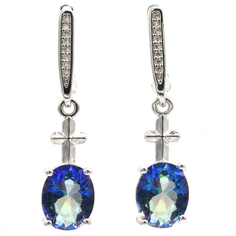 

34x8mm 4.5g Fire Rainbow Mysitc Topaz Kunzite Garnet Blue Topaz Aquamarine Grils Silver Earrings