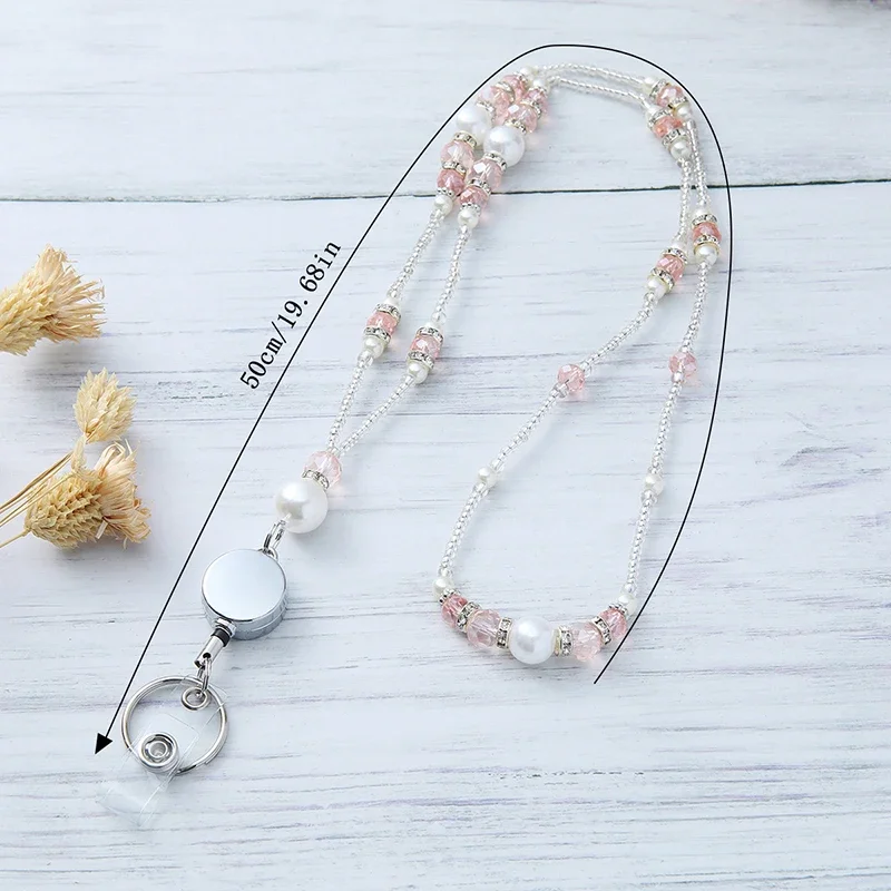 ID 배지 및 열쇠용 랜야드 1개, 여성용 접이식 배지 랜야드, 배지 릴과 ID 홀더가 있는 비즈 교사용 랜야드