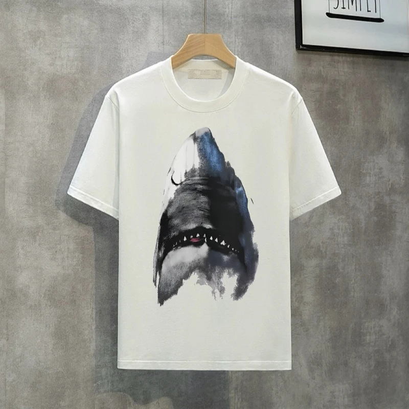 

2024 new trendstion luxury brand short T-shirt unisex clothes pure cotton big shark design fashion style