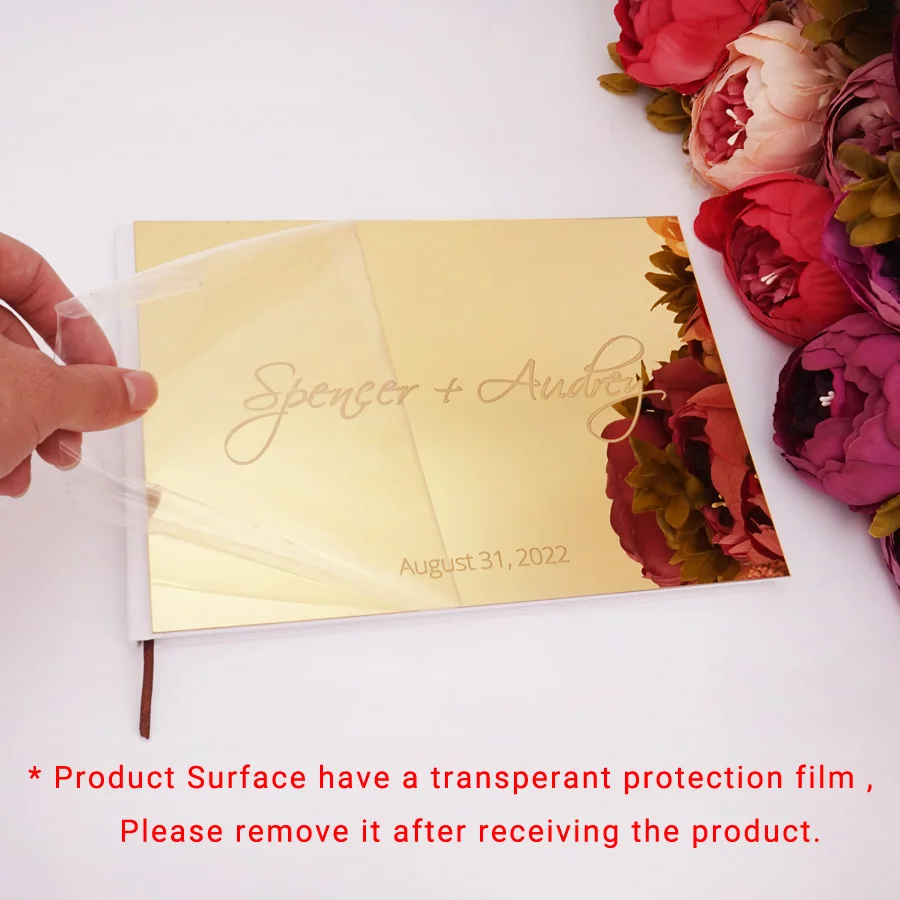 Horizontal Personalized Album Mirror White Blank Wedding Signature Guestbook Acrylic Sticker Check in Book 10x7 Inches