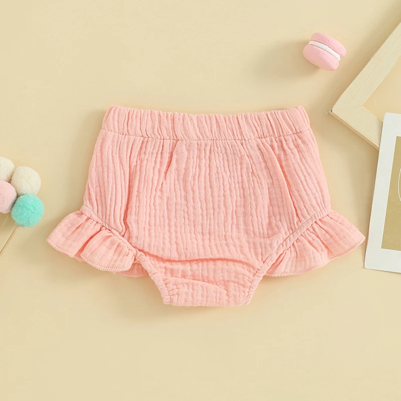 Toddler Girls Summer Casual Shorts Solid Color Elastic Band Ruffle Shorts Summer Clothes