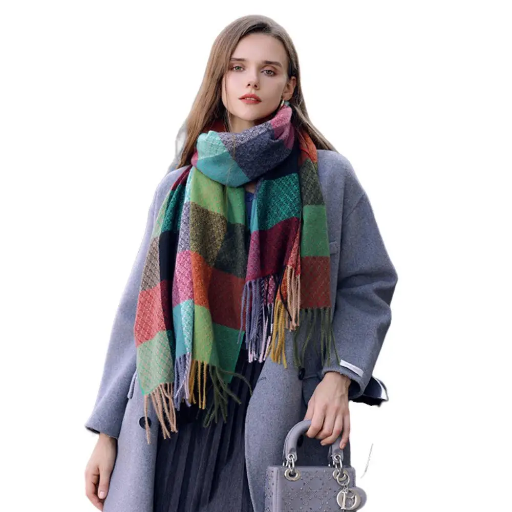 New Color Contrast Tassel Scarf Women Autumn Winter Explosion Shawl Female Warm Thick Neck Multicolor Lattice Wraps