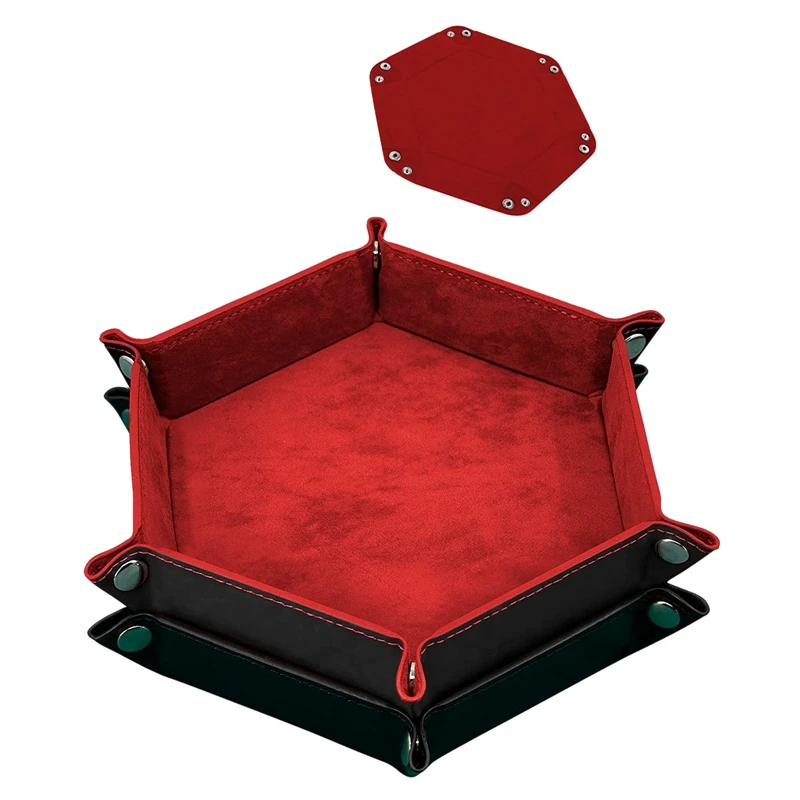 

ELOS-2 Pieces Dice Tray PU Leather Dice Trays Folding Hexagon Dice Holder Tray For Dice Games Other Table Games