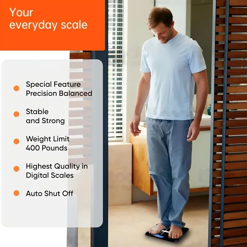 2025Upgrade Digital Bathroom Scale with 400lb Capacity, USB Rechargeable, Temperature Function and Kg/Lb Switch,for Home or Dorm