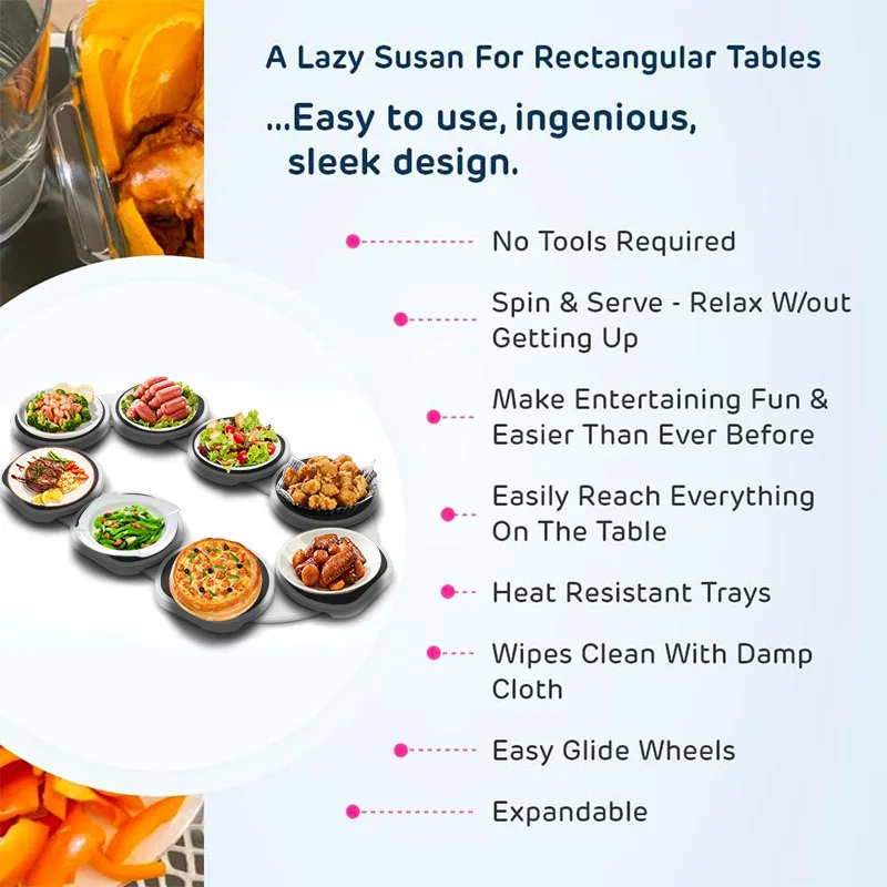 Table mat plus turntable, the first patented lazy susan turntable, expandable, multi-functional, suitable for rectangular dining