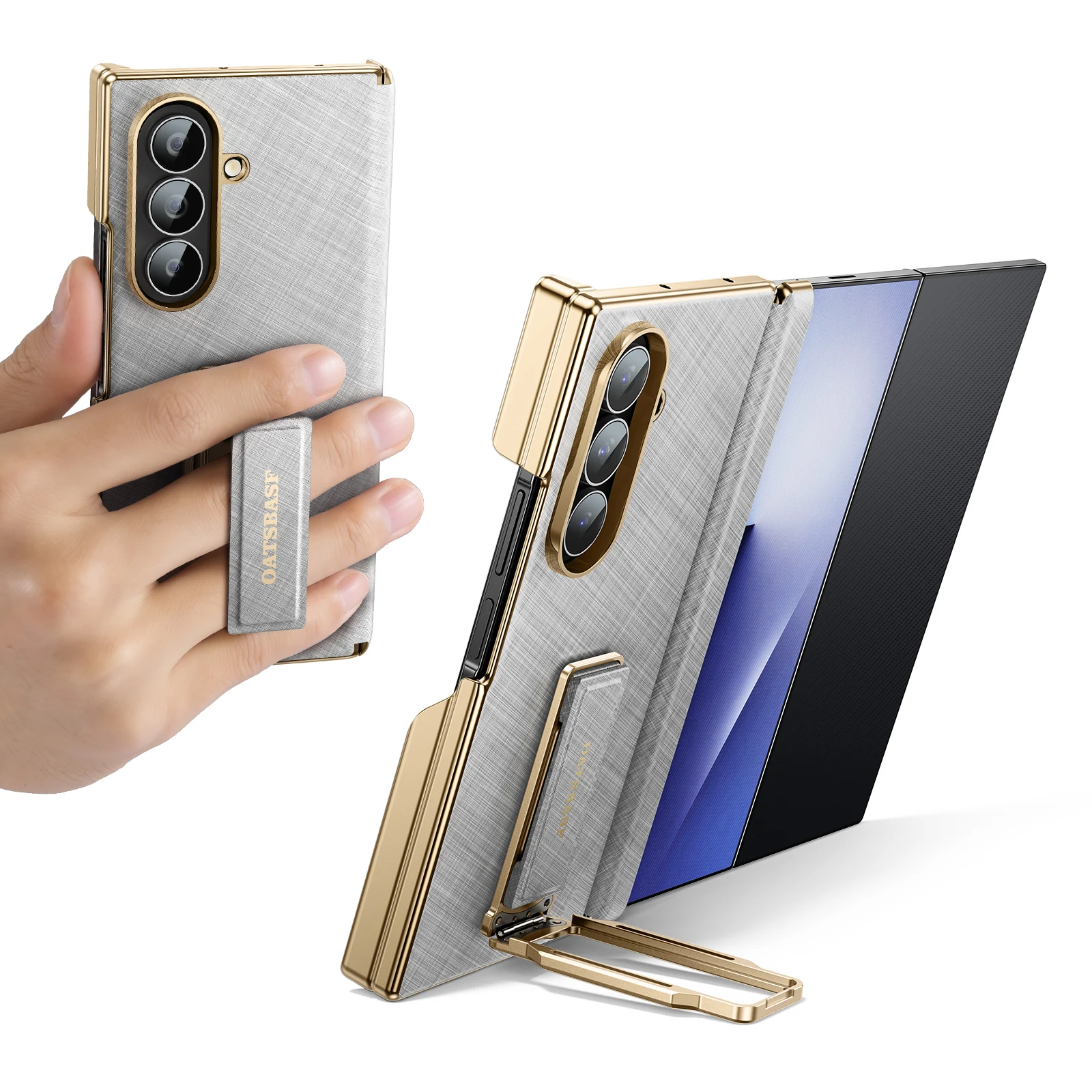 Eary TriFold Phone Case with 360° Rotate Magnetic Grip and Leather Kickstand