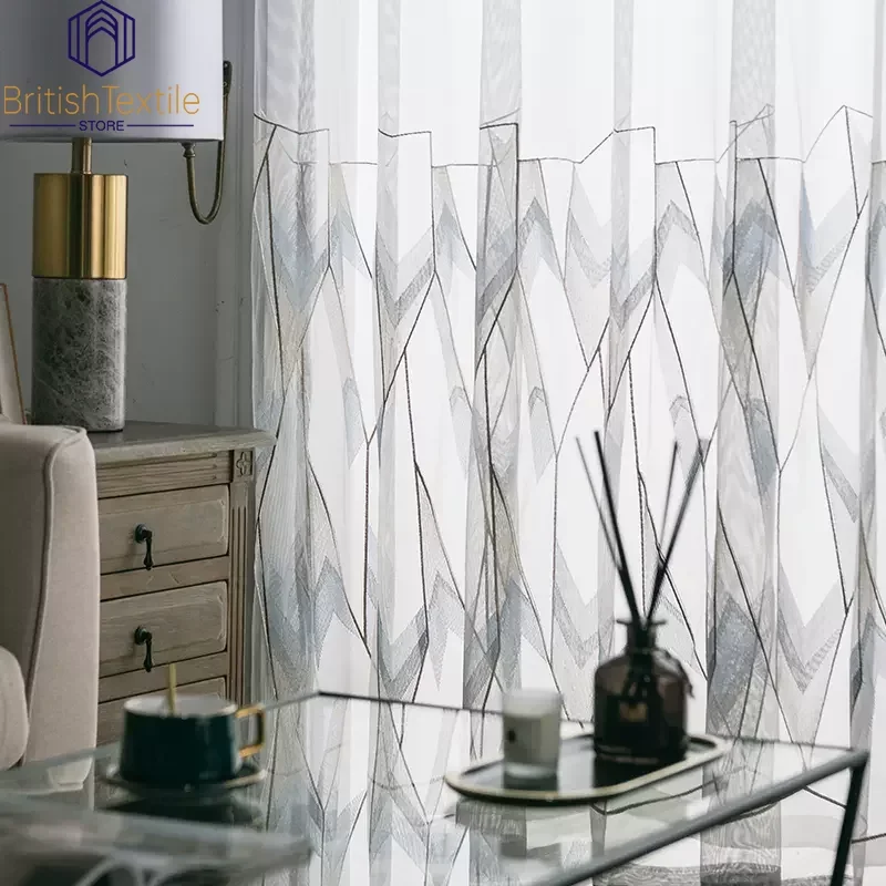 Modern Curtains for Living Dining Room Bedroom Embroidered Tulle Simple Geometric Pattern Window Sheer Drape Room Decor Custom 3