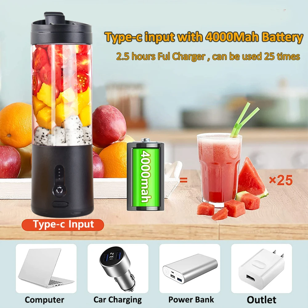 Mini Blender Portable Personal Blender USB Rechargeable Smoothie Blender for Shakes Smoothies, Household Mixer Blender for Fruit Juicer Orange