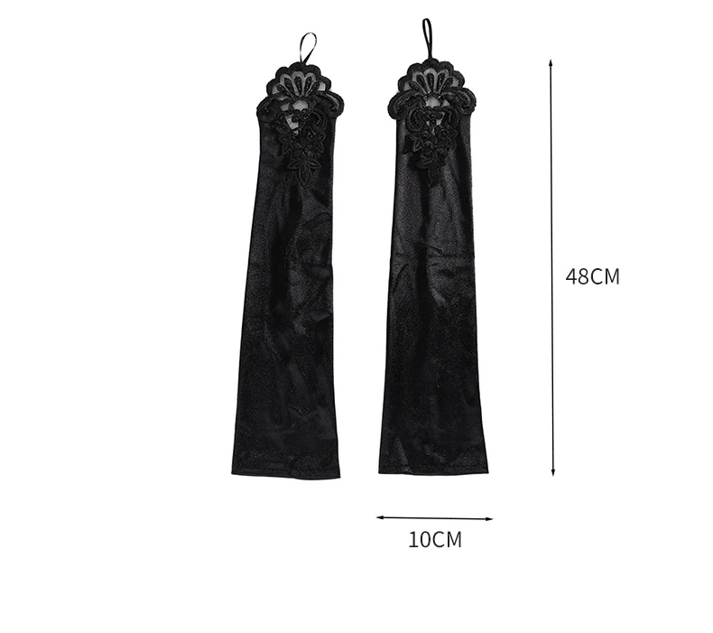 Vintage Stickerei Fingerlose Spitze Pailletten Handschuhe Braut Fäustlinge Party Zubehör Oper Schwarz Frauen Satin Sexy Lange Handschuhe – Detail 2
