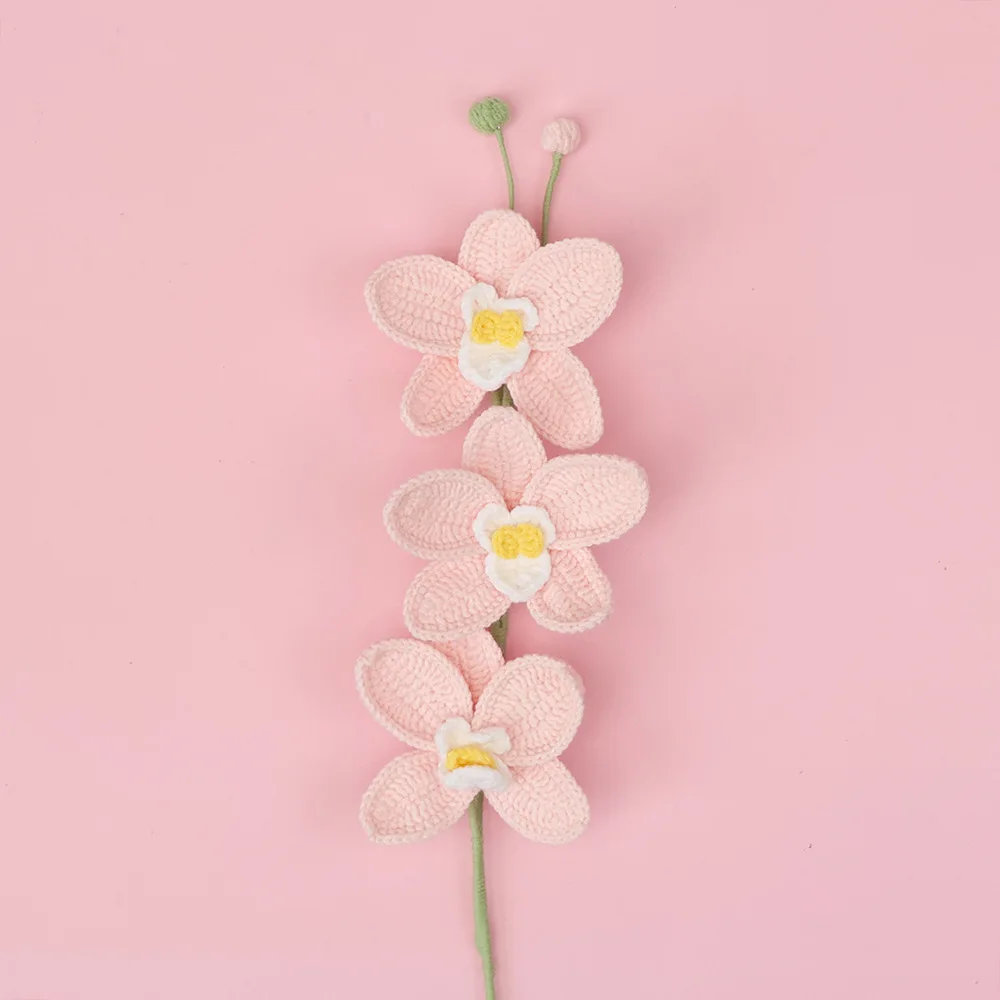 Schöner Phalaenopsis-Häkelstrauß, niedliche Strickblume, kreative gefälschte Phalaenopsis-Blumen, Hochzeit, Heimdekoration, Geschenk – Detail 2