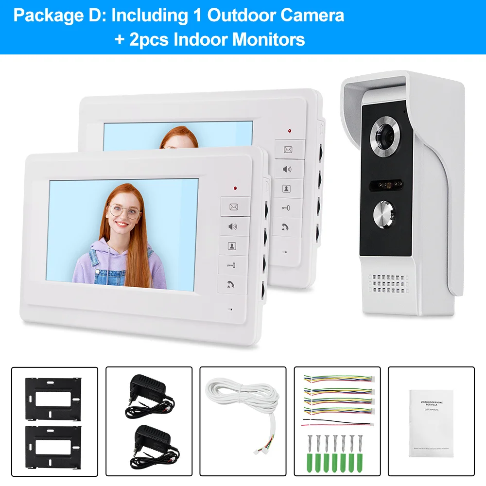 Ring Doorbell Camera Video Intercom System 2Pcs TFT Monitors