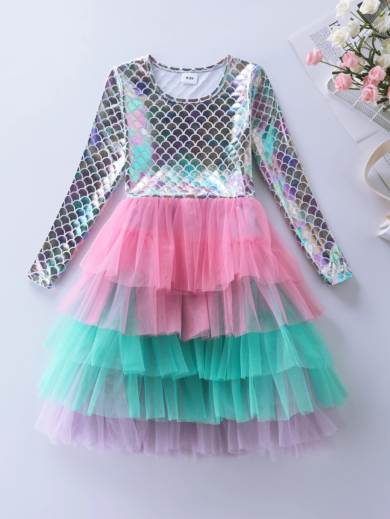 Vestido de pastel de sirena de manga larga para niña, LH168, otoño