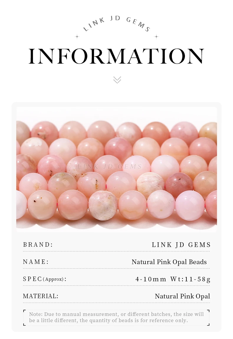 5A Naturstein Rosa Opal Perle Runde Lose Spacer 4 6 8 10mm Rocailles Für Schmuck Machen Diy halskette Armband Zubehör 15" – Detail 2
