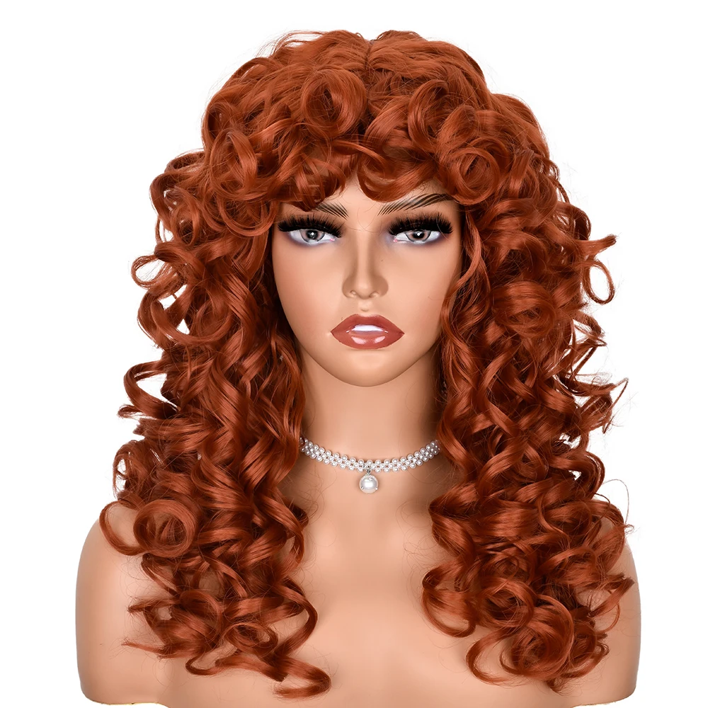 Red Brown Copper Ginger Short Curly Synthetic Wigs for Women Natural Wave Wigs with Bangs Heat Resistant Cosplay Hair HIHOO Hair