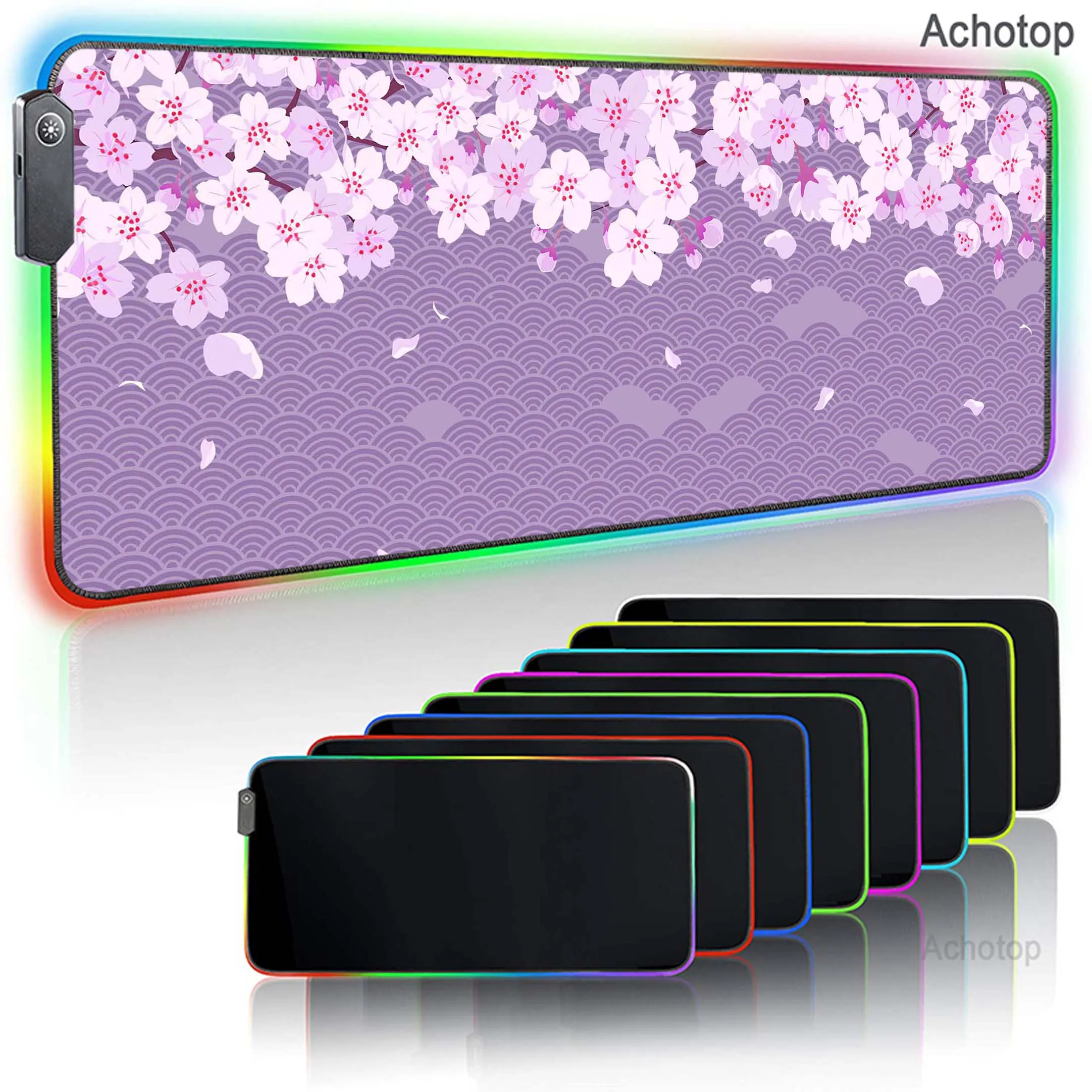 Sakura-alfombrilla grande para ratón, color rosa, RGB, retroiluminada, alfombrilla de ratón para gamers, accesorios para juegos, almohadillas para teclado, alfombrilla de escritorio de velocidad XXL 9