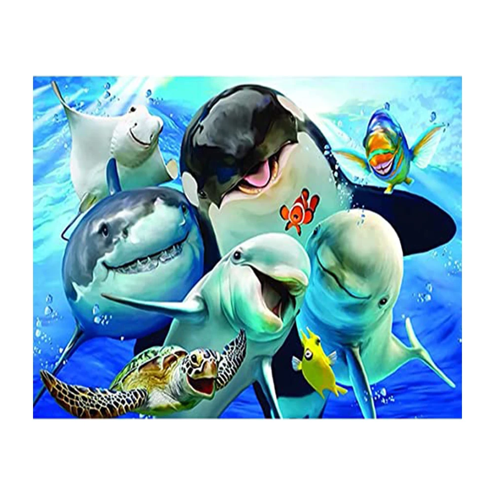 

Алмазная 5D картина LZAIQIZG, Набор для вышивки крестиком с изображением семьи морских животных, квадратных или круглых алмазов, украшение для дома
