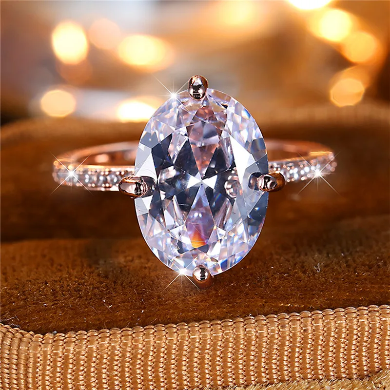 Luxury Female Big Oval Zircon Stone Engagement Ring Trendy Rose Gold Color Bride Wedding Jewelry Gift For Women