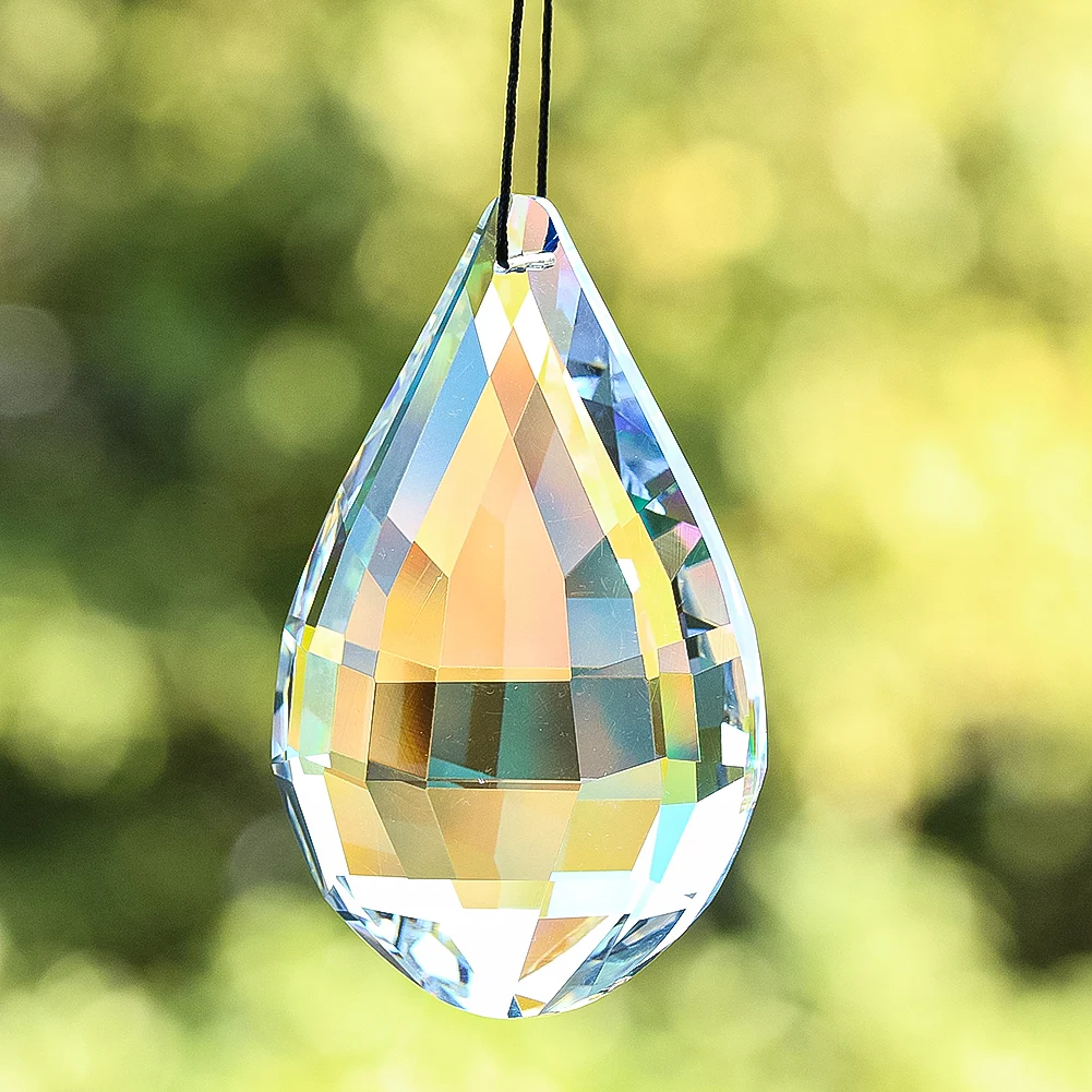 Sun Catcher Crystal Pendant Sun Catchers Window Ornament 90mm Crystal Prism Suncatcher AB Color Glass Faceted Prism Rainbow Maker Light Catcher Pendant Window Garden Hanging Decor Props