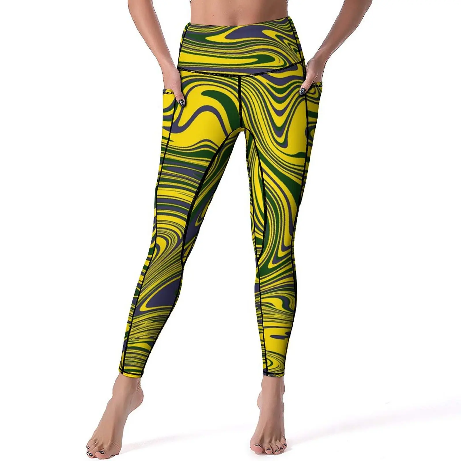 

Пикантные Леггинсы с принтом Swirls, желтые, зеленые, фиолетовые спортивные штаны для йоги, эластичные спортивные колготки с высокой талией и карманами, Ретро Леггинсы на заказ