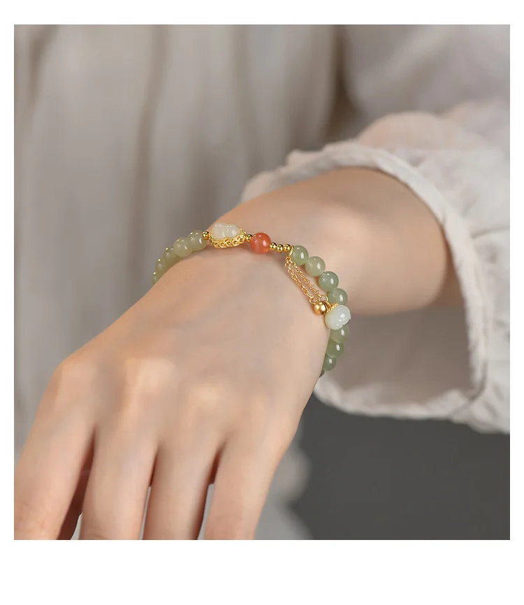 Quasten-Saiten-Armband, Perlen-Handschnur, runde Perlen, Geschenk für Freundin, Sterling-Jade-Kürbis-Handschnur-Schmuck – Detail 7