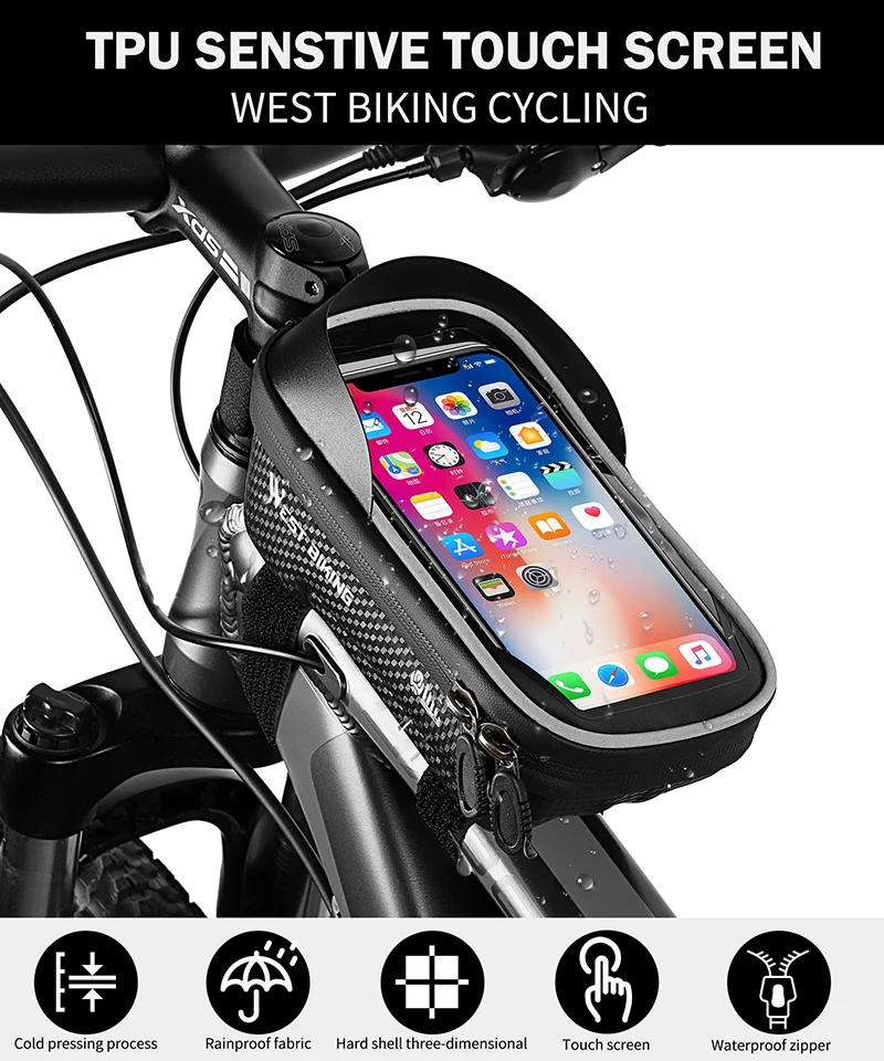 WEST BIKING Bicycle Bag Waterproof Touch Screen Cycling Bag Top Front Tube Frame MTB Road Bike Bag 6.5 Inches Phone Case