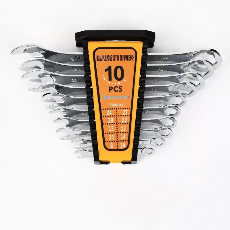 

10PCS Super-Thin Open End Wrench Set 8-27mm,With Nickel Plating/Mirror Polish for Thin Nuts,Narrow Spaces Combination Wrenches