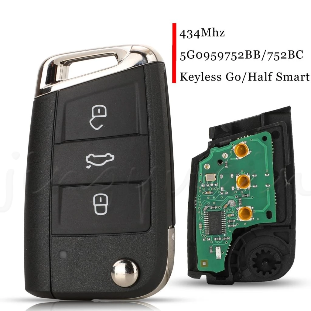 

jingyuqin Keyless go Half Smart Remote Car Key 434MHz MQB ID48 5G0959752BB/752BC For VW Seat Golf7 MK7 Touran Polo Tiguan