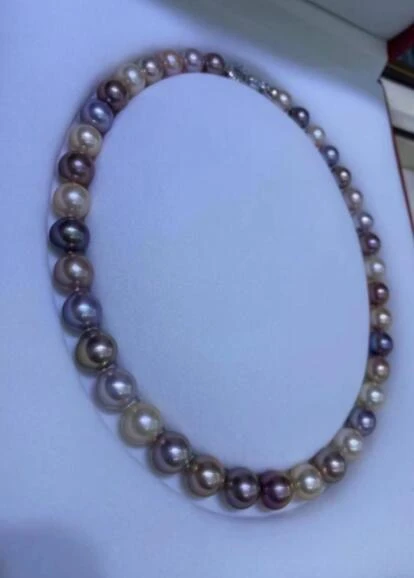 Belt handmade pearls light blue M 80cm