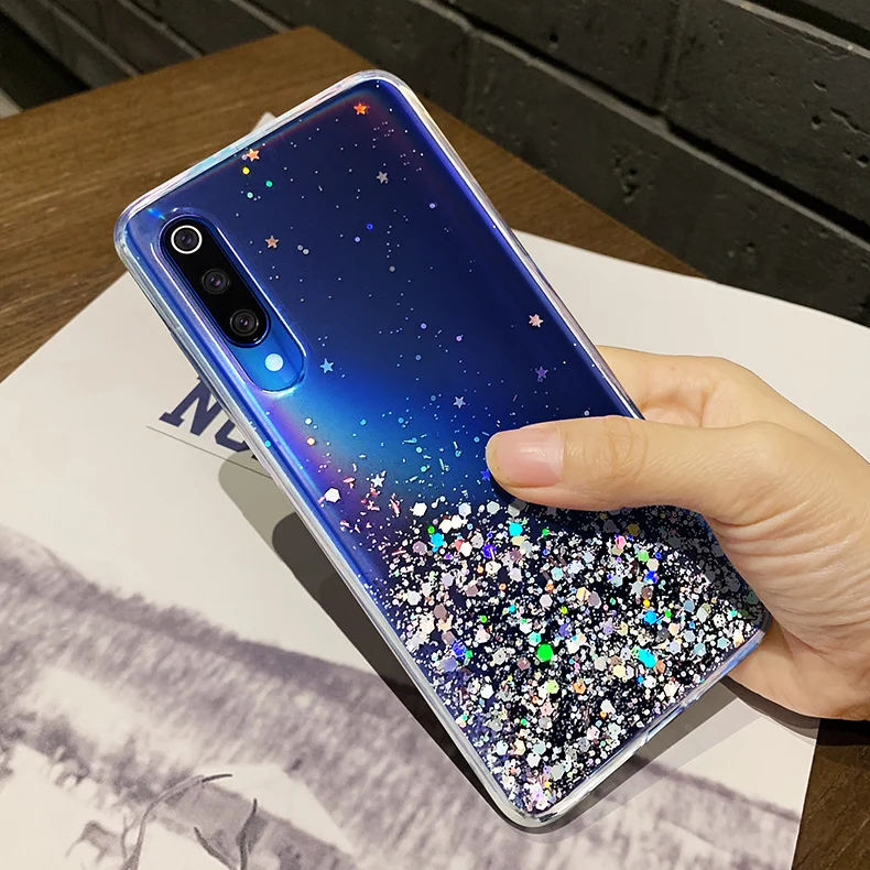 Soft Clear Glitter Star Case for Redmi 10C 9A 9AT 9C NFC 8A 8 9T Note 11 11s 10S 9S 8T 8 10 9 Pro Cover for Xiaomi Mi A3 11 11T Lite for phone case leather phone case phone protector cover phone waterproof case ipod cover case