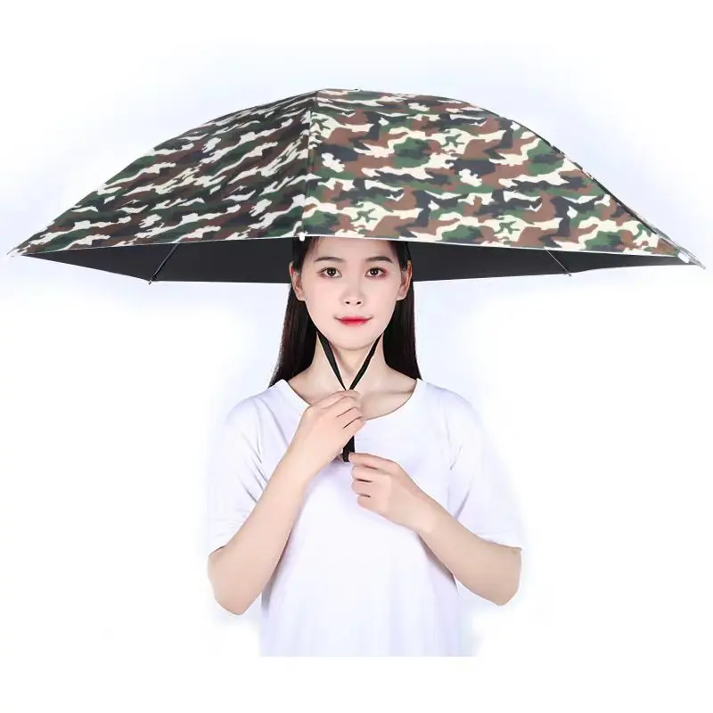 Cappello Ombrello Mani Libere Con Fascia Elastica - Diametro 65 Cm, Pieghevole, Per Giardinaggio, Pesca E Campeggio