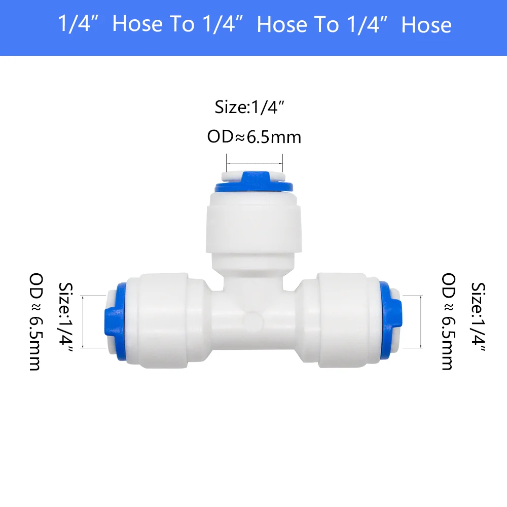Pipe Fitting YQBS 1/4" 3/8" T Y Three OD Quick Connect Push In to Connect Water Tube Fitting for RO Reverse Osmosis Filter