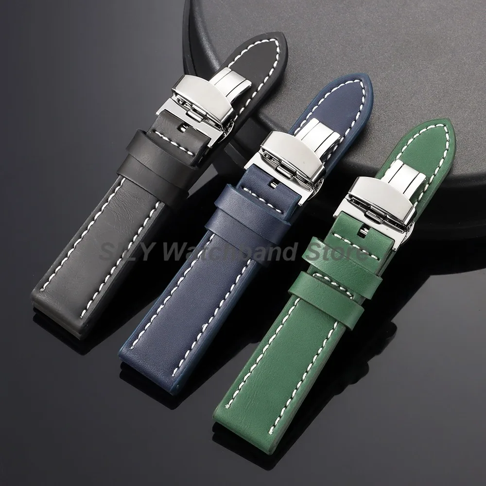 18/20/22/24mm Retro Vintage Leder-Uhrenarmbänder Silber Schwarz Roségold Schmetterlingsverschluss Uhrenarmbänder Universelle Business-Armbänder – Detail 16