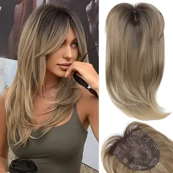 Synthetic Hair Wig Toppers 18 Inch Long Stragiht Breathable Invisible Toupee With Clip Synthetic Hair Toppers for Woman 1