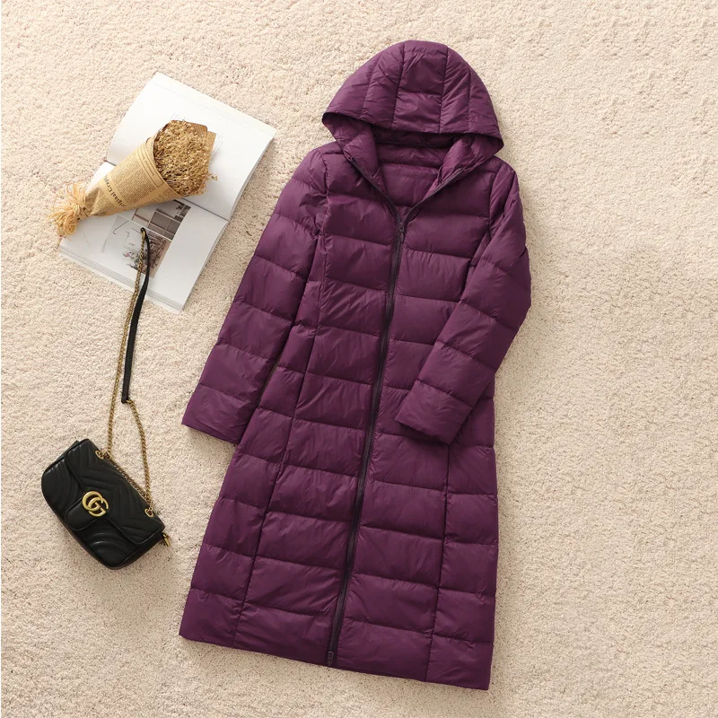

Women Long Hooded Down Jacket 2023 Autumn Winter Warm Light White Duck Down Coat Parkas Ladies Loose Puffer Outwears Clothing