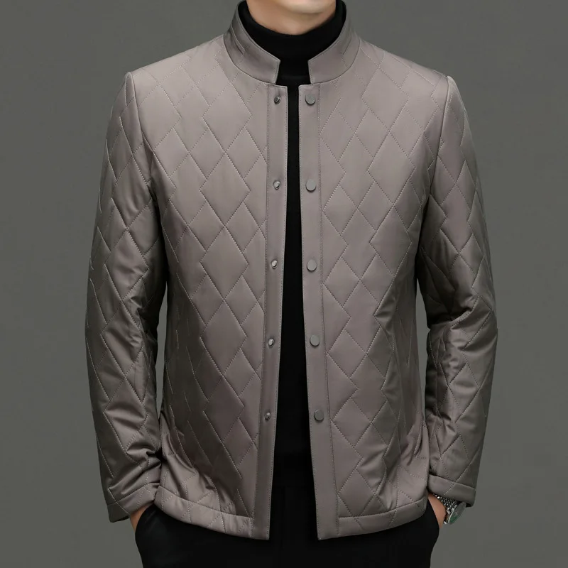 

Diamond Plaid Men Warm Casual Jacket Fashion Vintage Business Gentleman Slim Short Coat Winter Middle Aged Male Thick Jacket