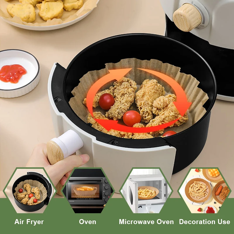 Description Picture 5 of item50/100pc Silicone Oil Paper Holder For Air Fryers Disposable Baking Oil Absorbing Baking Tray Paper Food Grade Non Stick Kitchen