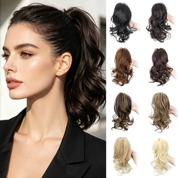 Extension per capelli sintetici a coda di cavallo ricci corti da 12 pollici con clip a griffe, facili da indossare per uso quotidiano da donna