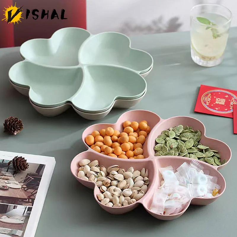 Fruit Plate Heart Shaped Creative Plates Storage Box Dried Fruit Snack Divided Candy Dessert Container