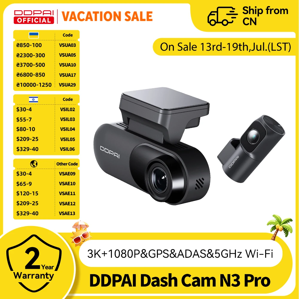 DDPAI Dash Camera Mola N3 Pro Car Cam Front and Rear Car Recorder 3K Car DVR Dash Camera Recorder GPS  24H Parking Monitor