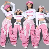 Vêtements de danse Jazz pour filles, tenue Kpop, vêtements de Performance Hip Hop, pantalon Shuffle rose, costume de spectacle de danse de rue pour enfants 3