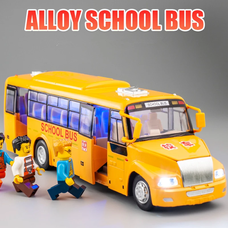 1/32 Alloy America School Bus Model Diecasts Metal Toy Student Bus Car Vehicles Model Simulation Sound and Light Boy Kids Gifts 6