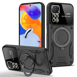 360° Rotating Magnetic Bracket Armored Phone Case Protective Cover - Redmi Note 11 Pro+ 5G (India) (Black)