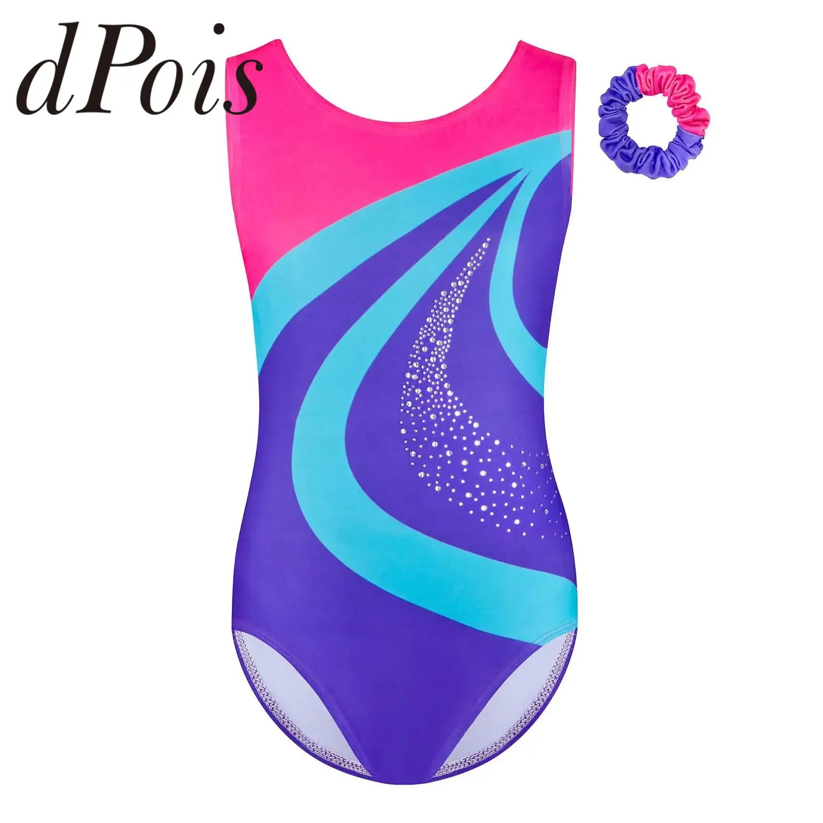Rhythmic Gymnastics Leotards Kids Girls Sleeveless Figure Skating Leotard with Hair Band for Ballet Dance Training Clothes