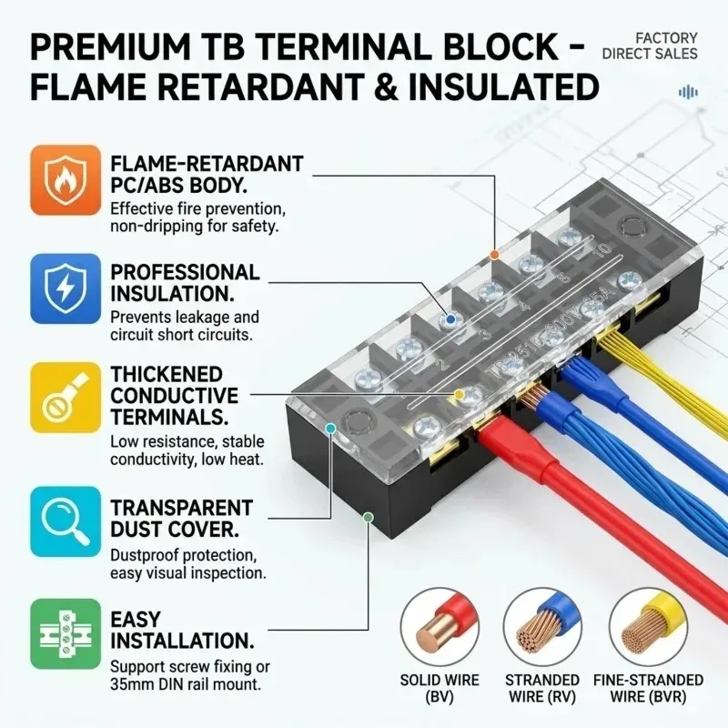 Enhanced Power Wire Connector - Dual Row Strip Barrier Terminal Block with Screw Connection and Multiple Position Options