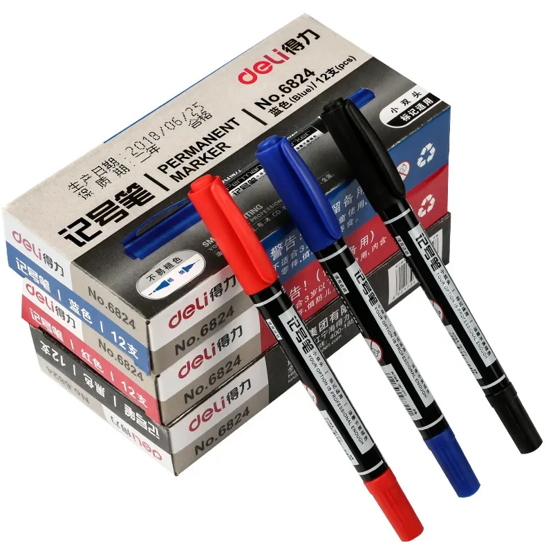 3Pc Permanent Markers Black Blue Red Double Headed Marker Pen for Paper Steel CD Glass Fabric Paint Marking Office School Supply 2