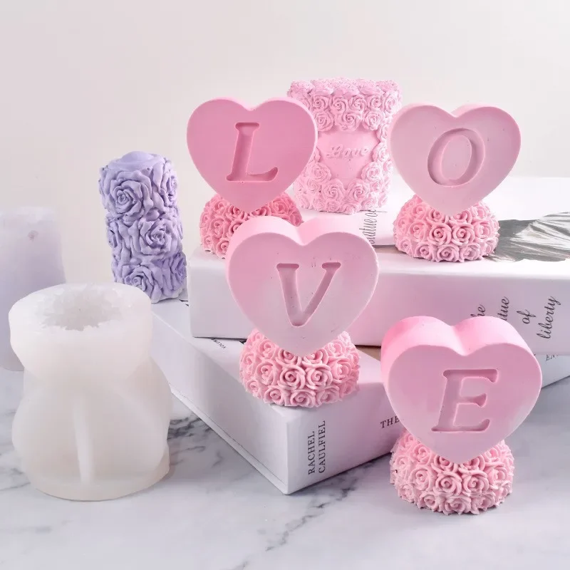 러브 필러 캔들 몰드 러브 로즈 캔들, 몰드 아로마 테라피, 발렌타인 데이 선물, DIY 실리콘 석고 몰드 양초 만들기 용품