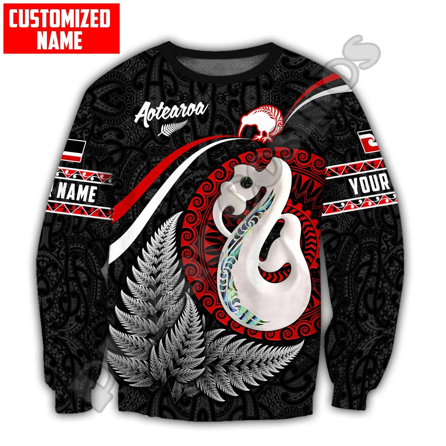 Custom Name Country Flag New Zealand Aotearoa Maori Tattoo Retro Tracksuit 3DPrint Pullover Streetwear Casual Jacket Hoodies X9