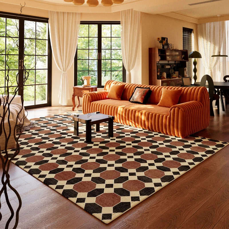 American Retro Rugs for Bedroom Soft Non-slip Lounge Rug Large Area Washable Living Room Decoration Rectangular Plaid Floor Mat 3
